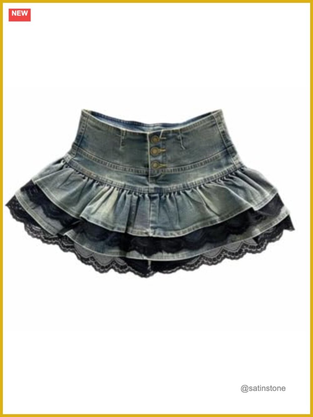 Preppy Lolita Kawaii High Waist Ruffle Cotton Denim Mini Skirt